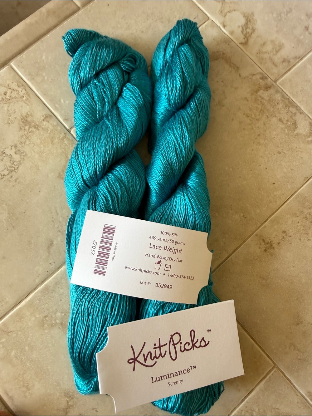Knit Picks Luminance Silk Lace Weight Yarn - Serenity Turquoise 2 Hanks